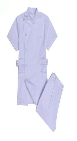 家定做春 秋冬粉色长袖立领医护服套装 药店美容院工作服 粉蓝白大褂定做