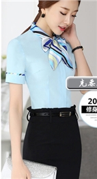 定制白领制服 职业装女装套裙 短袖衬衫夏 新款女士正装 女士衬衣套装